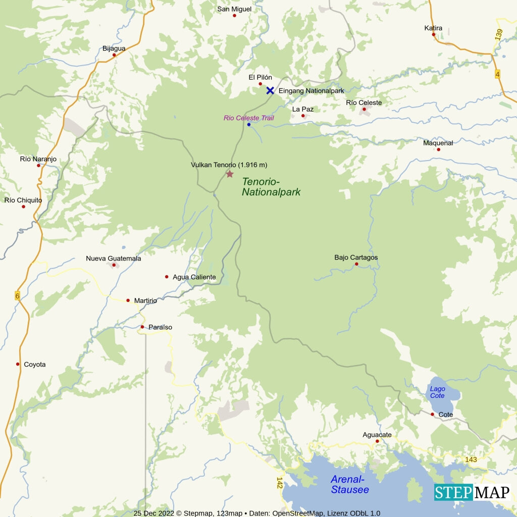 Landkarte Tenorio Nationalpark Costa Rica